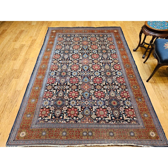 1900 - 1909 Vintage Persian Tabriz Afshan Rug, Hand-Knotted Wool, Allover Geometric Caucasian Kuba Pattern, Navy & Red, 5x9 For Sale - Image 5 of 18