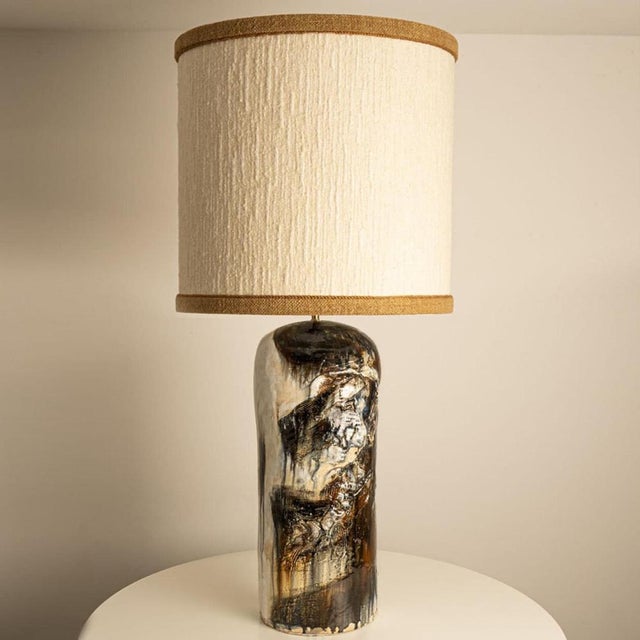 Beige Dark Brown and Beige Table Lamp attributed to Jeppe Hagendorn, Denmark, 1960s For Sale - Image 8 of 12