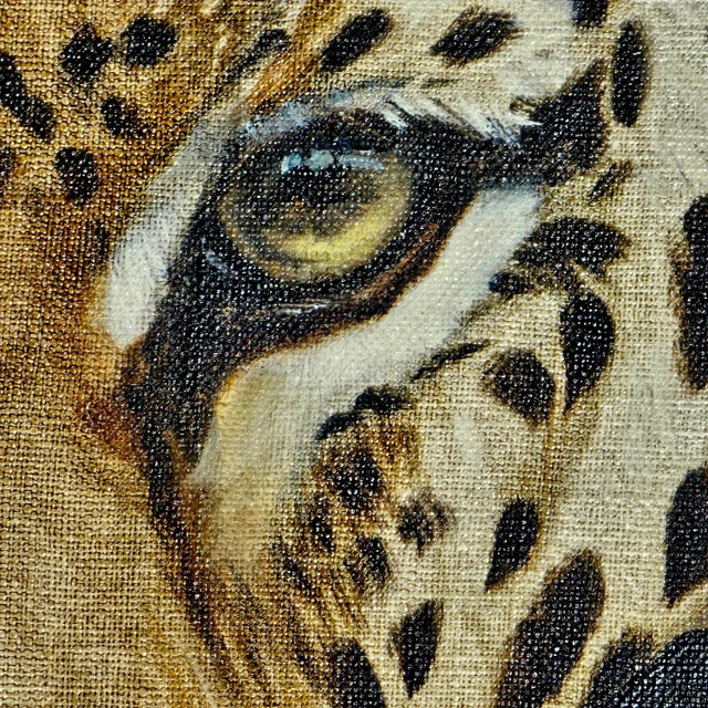 This 1977 signed oil painting by Clancy Cherry captures the commanding presence of a leopard in vivid naturalistic detail....