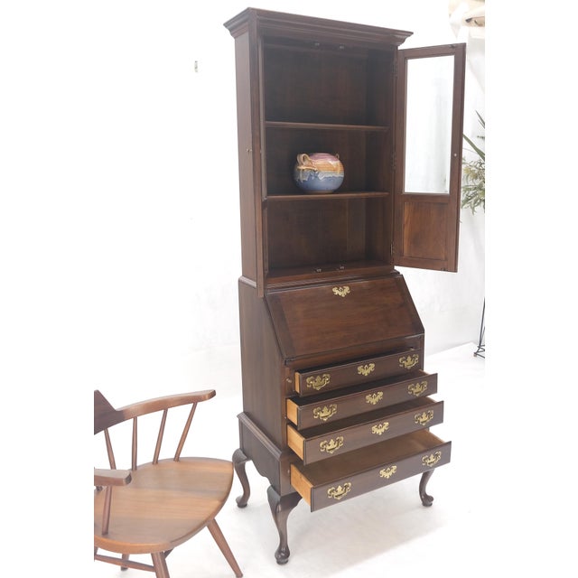 Narrow 30" Wide 4 Drawers Slant Front Secretary Desk w/ Glass Doors Bookcase For Sale - Image 9 of 13