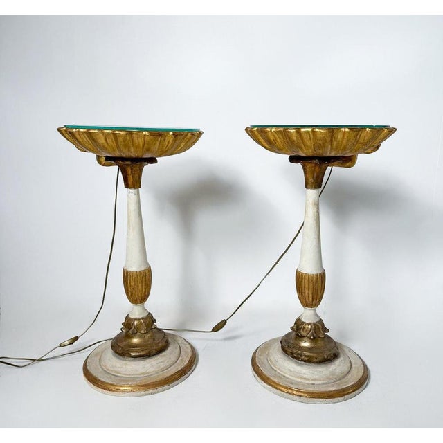 Pair of Nighstands Shell Shaped, Wood and Glass, 1900s
