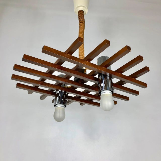 Teak Ceiling Light from Esperia, Italy, 1960s For Sale - Image 3 of 8