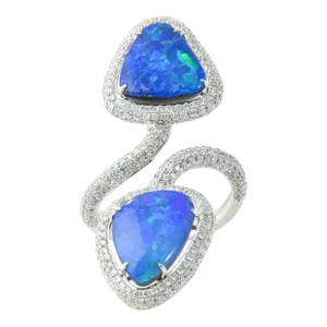 Opal Diamond 18k White GoldCrossover Ring Size 7