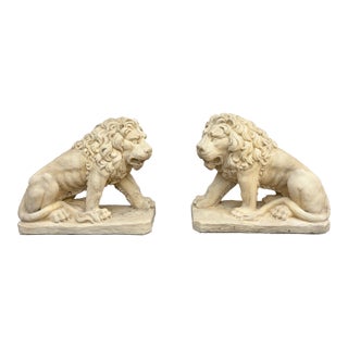 Monumental Neoclassical Cast Stone Garden Lions, a Pair For Sale