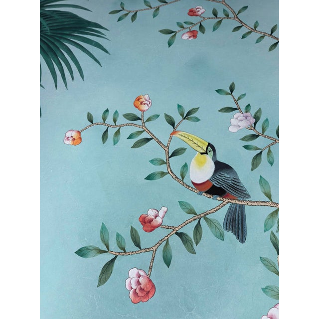 Hand-Painted Chinoiserie Tropical Garden Mural on Edo Xuan Paper – 7 Panels For Sale - Image 6 of 10