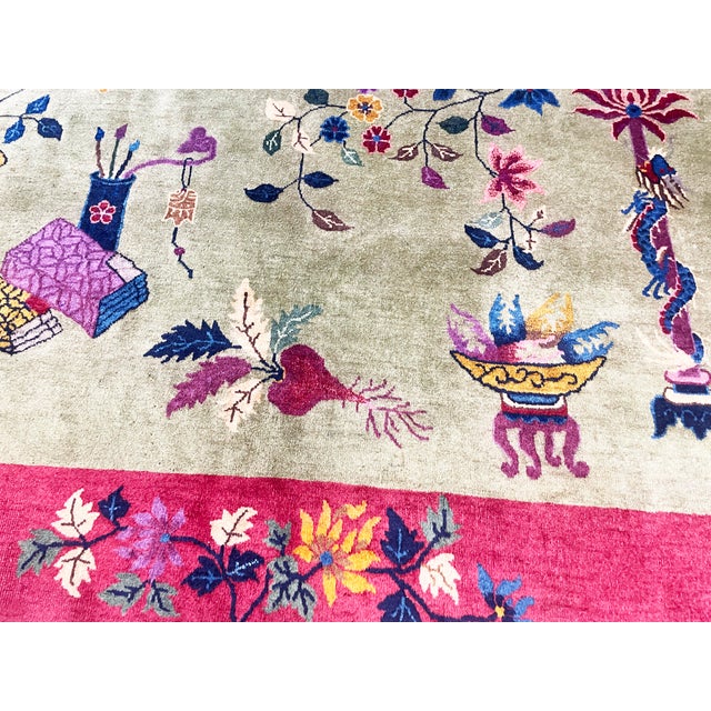 Early 20th Century Antique Chinese Art Deco Carpet, 8'10" × 11'8" For Sale - Image 5 of 10