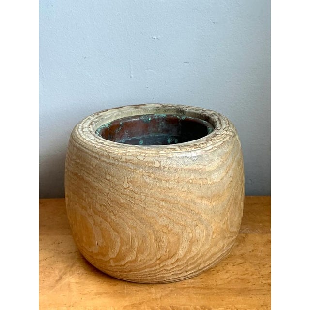 Vintage Wood Vessel Planter With Copper Insert For Sale - Image 12 of 12