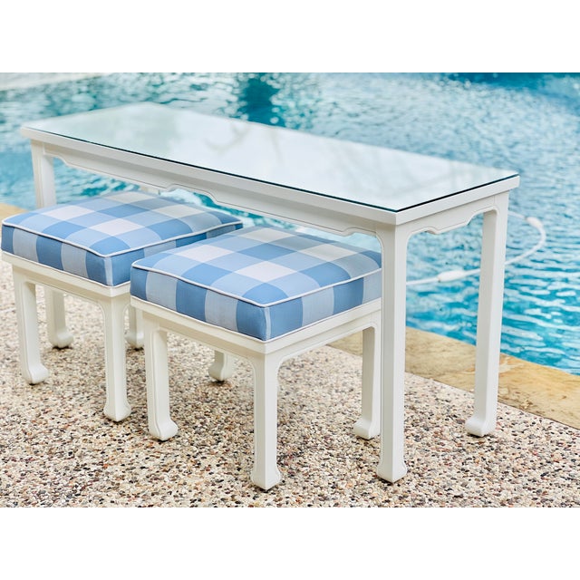 1980s Ming Style Console/Sofa Table and Matching Benches in Serena & Lily For Sale - Image 18 of 18