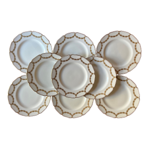Antique Tiffany & Company White and Gold Porcelain Plates by Charles Noke of Royal Doulton England - Set of 9