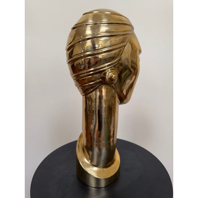 Late 20th Century Late 20th Century Balos Design Art Deco Style Brass Bust - unknown artist For Sale - Image 5 of 12