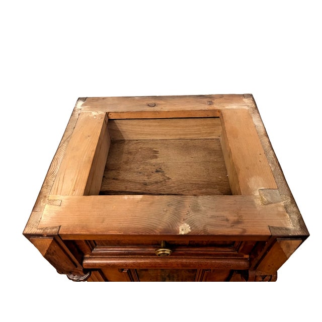 19th Century European Empire, Biedermeier Burl Walnut Marble-Top Bedside Cabinet For Sale - Image 4 of 9