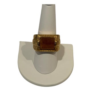 1980s Men's Tiger's Eye and Gold Ring Costume, Size 8.5 For Sale