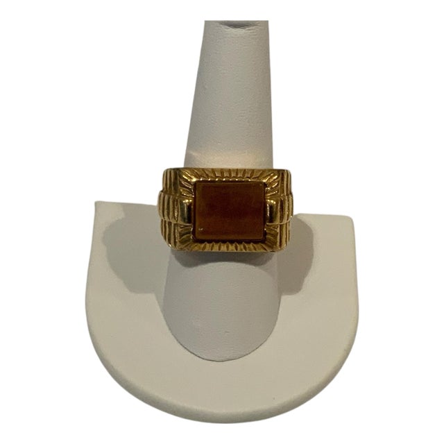 1980s Men's Tiger's Eye and Gold Ring Costume, Size 8.5 For Sale