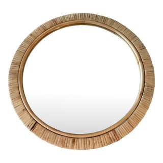 Vintage Rattan Round Mirror For Sale