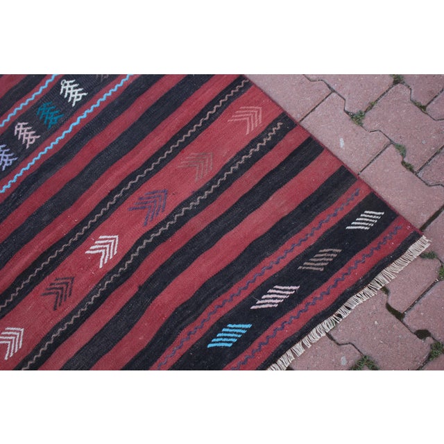 1960s Rustic Style Red Striped Handmade Kilim Rug For Sale In Sacramento - Image 6 of 12