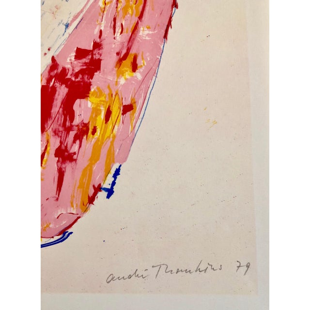 This one is titled "Backfall" It depicts what looks like an abstract Chihuly sculpture or lithograph in pink, blue, red...