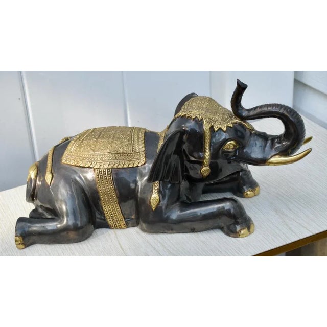 Vintage Thai Ornate Two Tone Bronze Elephant Statue For Sale - Image 4 of 12