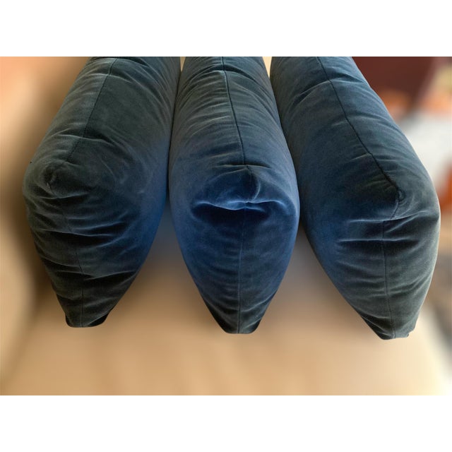 Textile Set of 3 Navy Blue Velvet Lumbar / Kidney Pillows With Down Inserts For Sale - Image 7 of 18