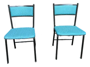 MCM Atomic Age Cosco Blue Flower Metal Folding Chairs - Set of 2