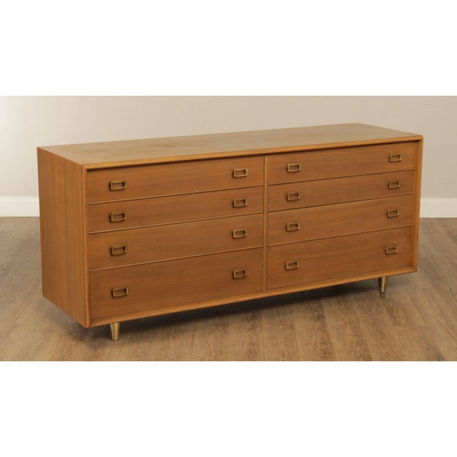 High Quality American Made Walnut Chest of 8 Dovetail Drawers Long Dresser Having Brass Pulls and Legs, Designed by Paul...