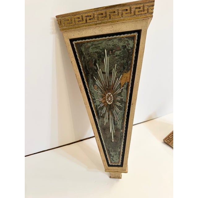 Neoclassical Eglomise & Wood Antique Wall Brackets -A Pair For Sale - Image 3 of 11