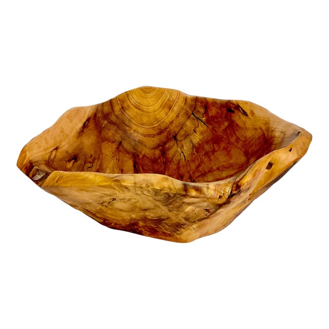 1960s Vintage Rustic Boho Chic Arts & Crafts Live Edge Teak Root Bowl - Hand Carved. For Sale