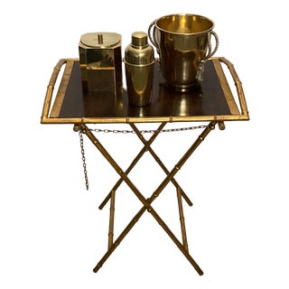 Faux Bamboo Side Table with Tray, Italy, 1970s, Set of 2 For Sale