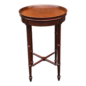 Late 20th Century Hekman Cherry Bookmatched Faux-Bamboo Round Candle Stand With Protective Glass Top
