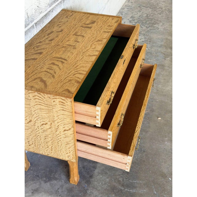 Oak Three-Drawer Dresser With Brass Hardware Danish Mid-Century Modern 1970s For Sale - Image 11 of 12