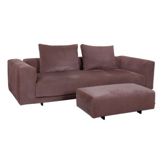 Set of Fabric Corduroy Moss Three-Seater Sofa and Ottoman in Pink Mauve Sofa from COR For Sale