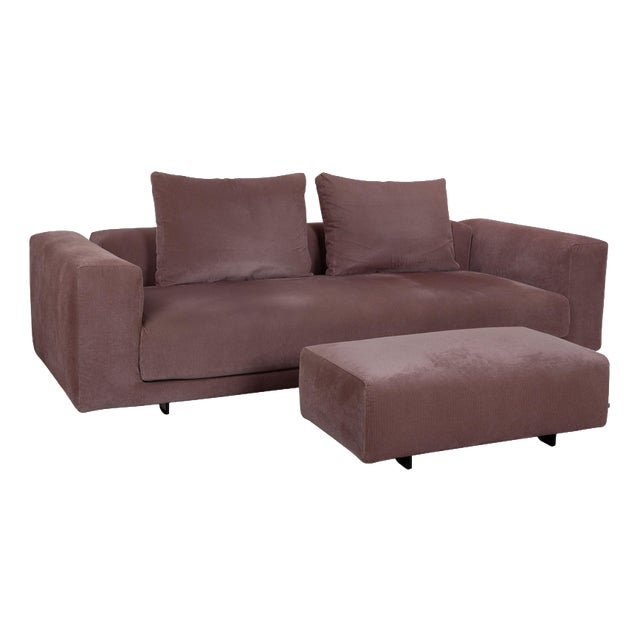 Set of Fabric Corduroy Moss Three-Seater Sofa and Ottoman in Pink Mauve Sofa from COR For Sale