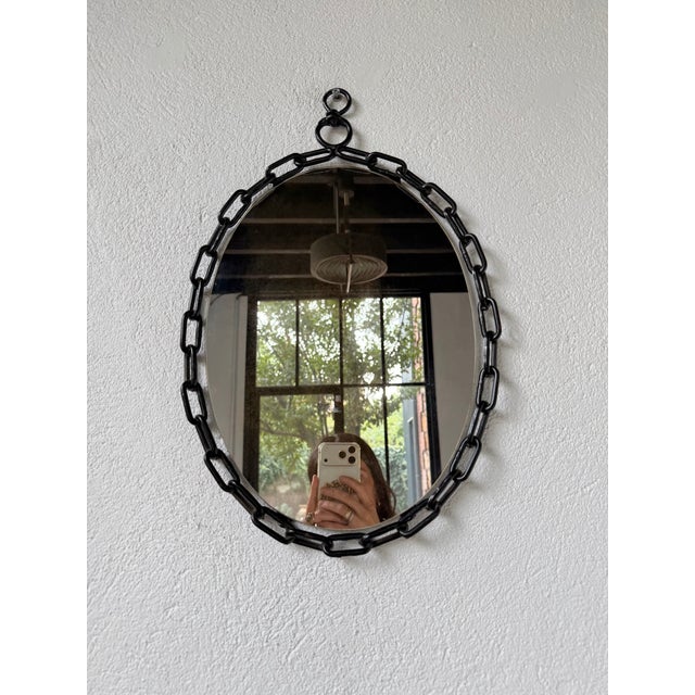 Metal Oval Brutalist Chain Mirror, 1950 For Sale - Image 7 of 18