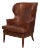 Transitional Brown Leather Wing Chair For Sale