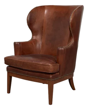 Transitional Brown Leather Wing Chair