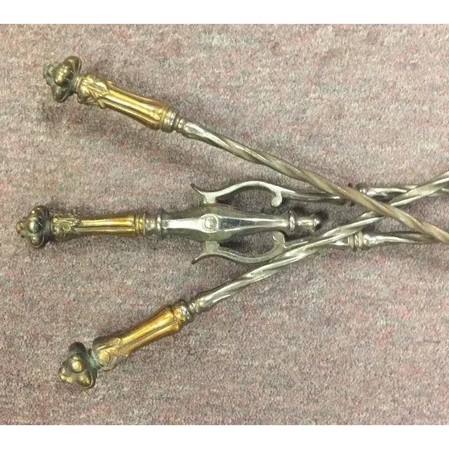 19th Century Antique 19th Century English Steel & Brass Mounted Fireplace Tools - Set of 3 For Sale - Image 5 of 13