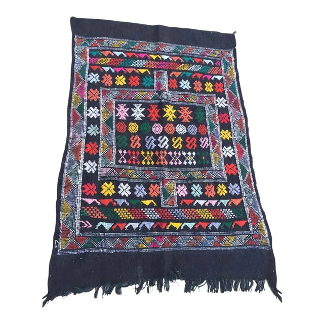 Moroccan Vintage North African Black Tribal Kilim Rug For Sale