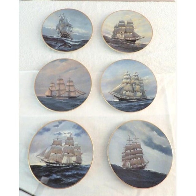 This marvelous set of 6 vintage 1980's American Clipper Ship plates is created in gorgeous ivory porcelain with hand-...