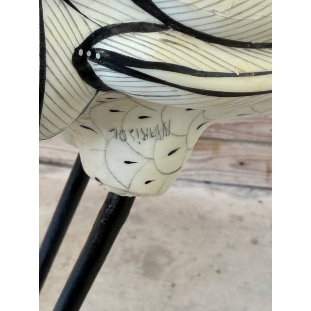 White Vintage Hand-Painted Flamingo Sculpture on Metal Legs | Signed Mexican Folk Art For Sale - Image 8 of 12