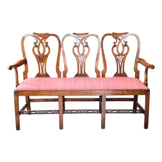18th Century English Mahogany Triple Chair-Back Hall Bench For Sale