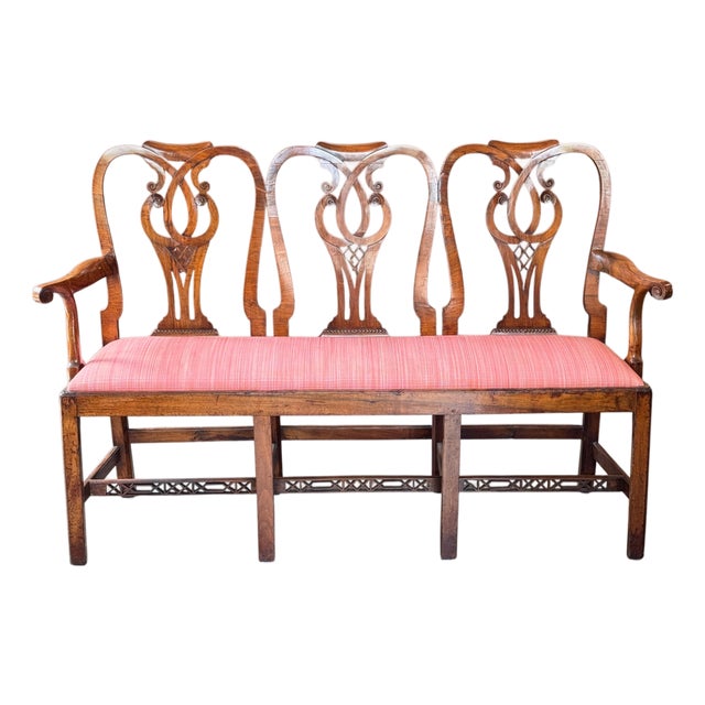 18th Century English Mahogany Triple Chair-Back Hall Bench For Sale
