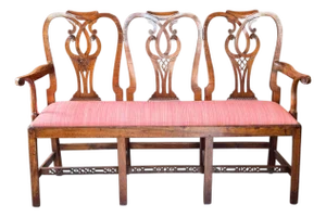 18th Century English Mahogany Triple Chair-Back Hall Bench