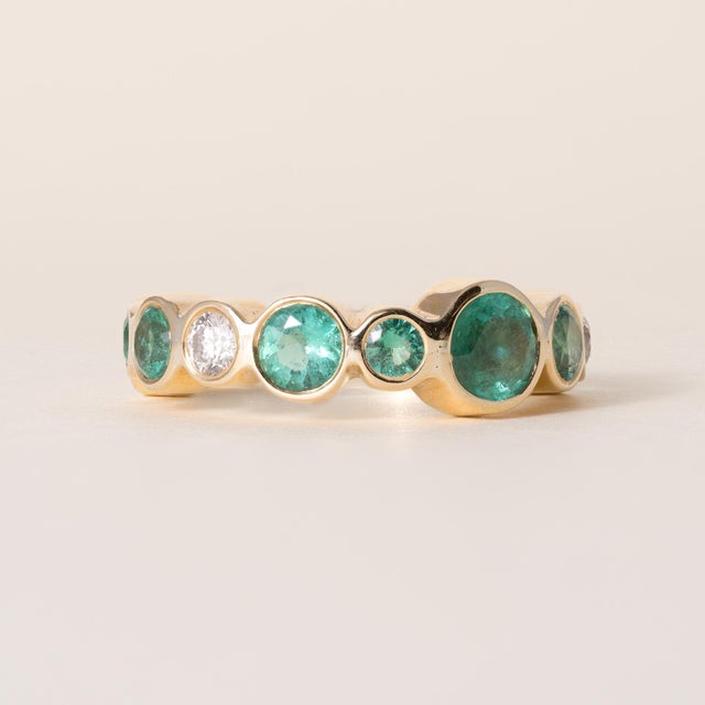 Elena Votsi Emerald & Diamond Bezel Ring 18K Yellow Gold A refined and contemporary design by acclaimed Greek designer...