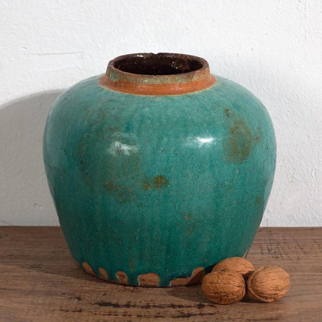 Antique Turquoise Ceramic Vase For Sale - Image 6 of 6