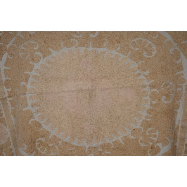 1960s Minimal Neutral Suzani Textile, Beige Uzbek Table Cover Decor 4'4'' X 4'4'' For Sale - Image 5 of 10