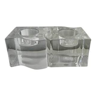 Vintage Orrefors Sweden Modernist Crystal Candle Holders—Pair For Sale