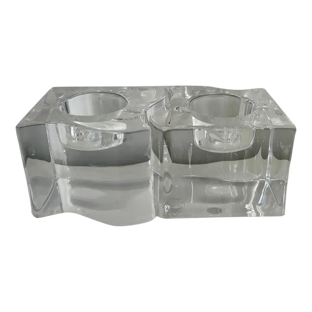 Vintage Orrefors Sweden Modernist Crystal Candle Holders—Pair For Sale