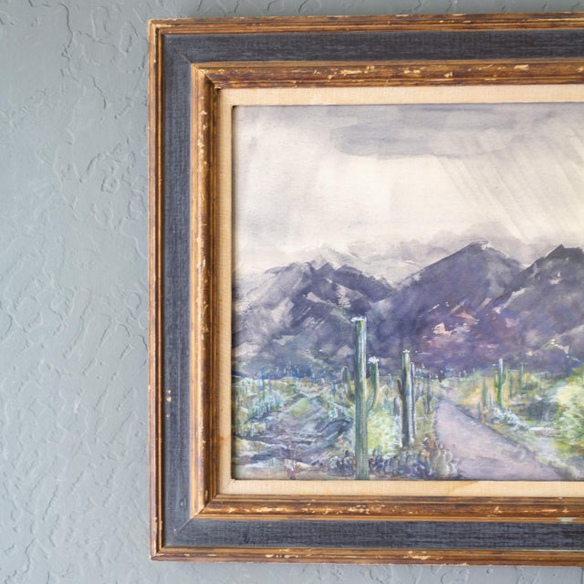 Moody Cactus Watercolor Landscape Painting of Tucson Arizona For Sale - Image 4 of 11