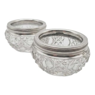 Sterling Silver and Cut Crystal Salt Cellars, 1890s, Set of 2 For Sale