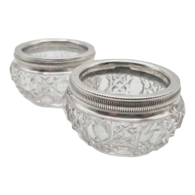 Sterling Silver and Cut Crystal Salt Cellars, 1890s, Set of 2 For Sale