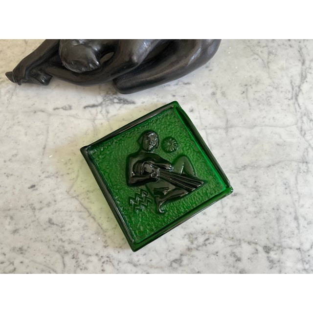 Mid-Century Polish Glass Zodiac Block Aquarius, 1956 For Sale - Image 6 of 12